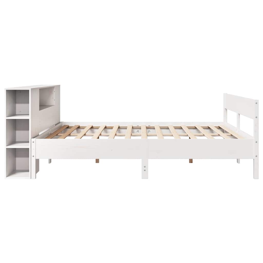 seng med reol uden madras 200x200 cm massivt fyrretræ hvid