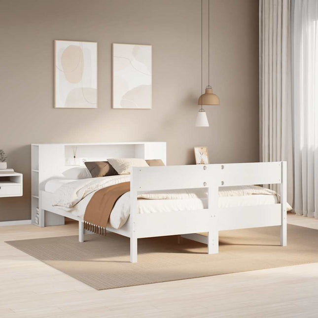 seng med reol uden madras 160x200 cm massivt fyrretræ hvid