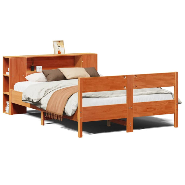 seng med reol uden madras 140x200cm massivt fyrretræ gyldenbrun