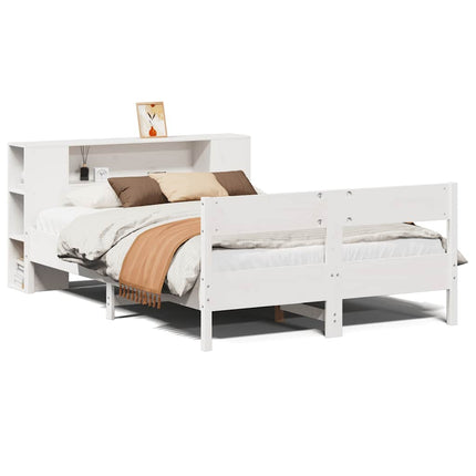 seng med reol uden madras 140x190 cm massivt fyrretræ hvid