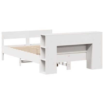 seng med reol uden madras 140x190 cm massivt fyrretræ hvid