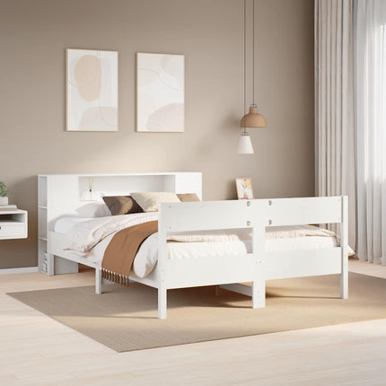 seng med reol uden madras 140x190 cm massivt fyrretræ hvid