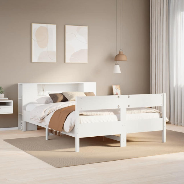 seng med reol uden madras 140x190 cm massivt fyrretræ hvid