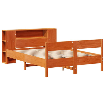 seng med reol uden madras 140x190cm massivt fyrretræ gyldenbrun