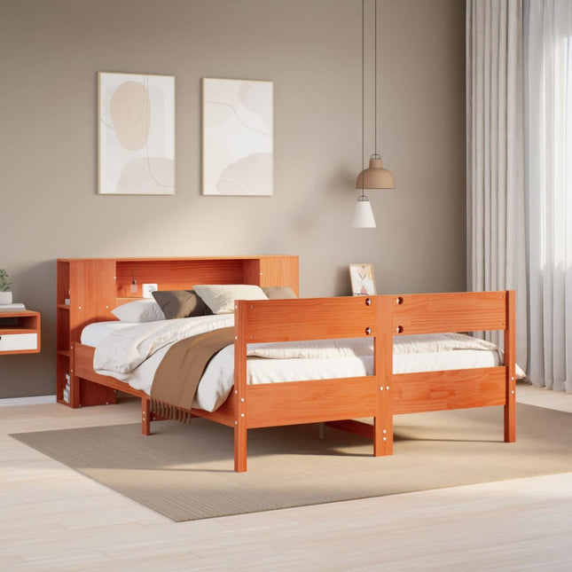 seng med reol uden madras 140x190cm massivt fyrretræ gyldenbrun