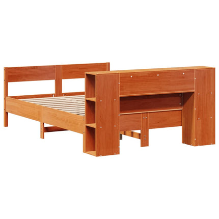 seng med reol uden madras 135x190cm massivt fyrretræ gyldenbrun