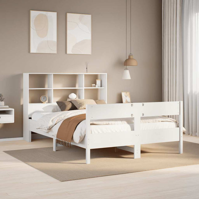 seng med reol uden madras 160x200 cm massivt fyrretræ hvid
