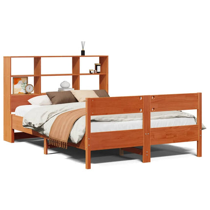 seng med reol uden madras 135x190cm massivt fyrretræ gyldenbrun