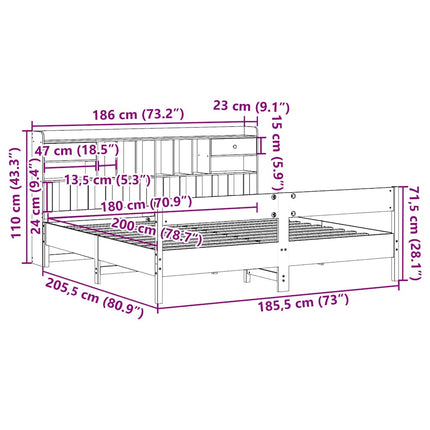 seng med reol uden madras 180x200 cm massivt fyrretræ
