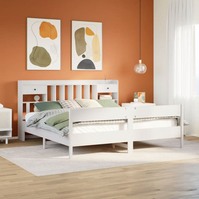 seng med reol uden madras 180x200 cm massivt fyrretræ hvid