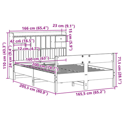 seng med reol uden madras 160x200 cm massivt fyrretræ hvid