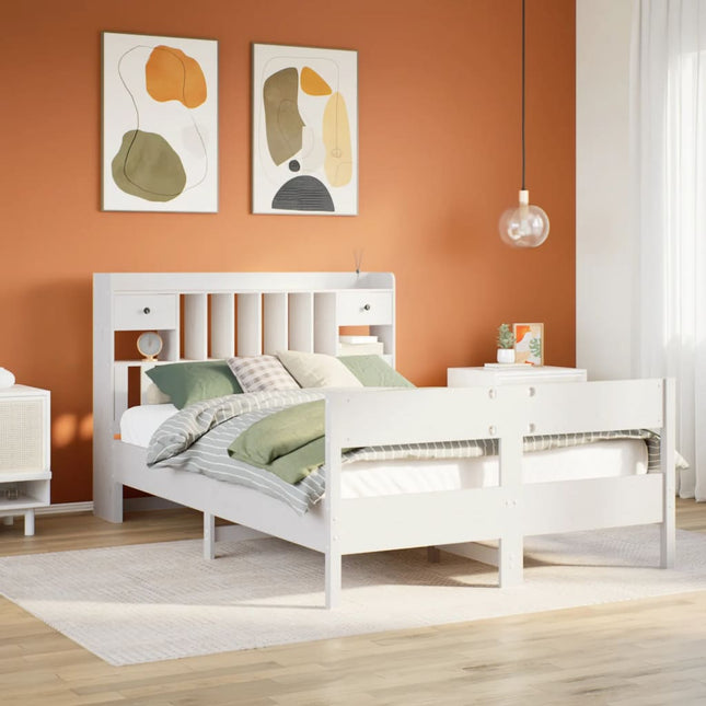 seng med reol uden madras 135x190 cm massivt fyrretræ hvid