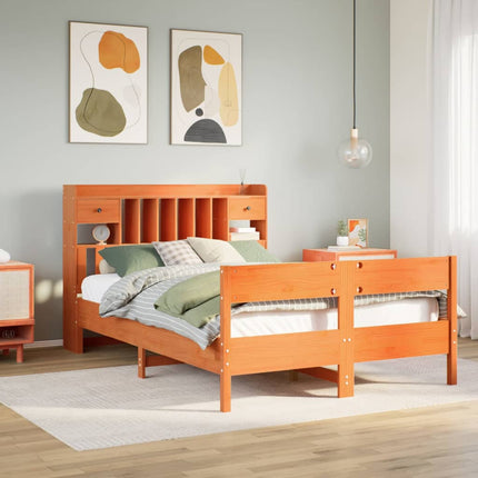 seng med reol uden madras 135x190cm massivt fyrretræ gyldenbrun