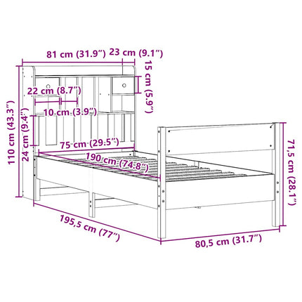 seng med reol uden madras 75x190 cm massivt fyrretræ