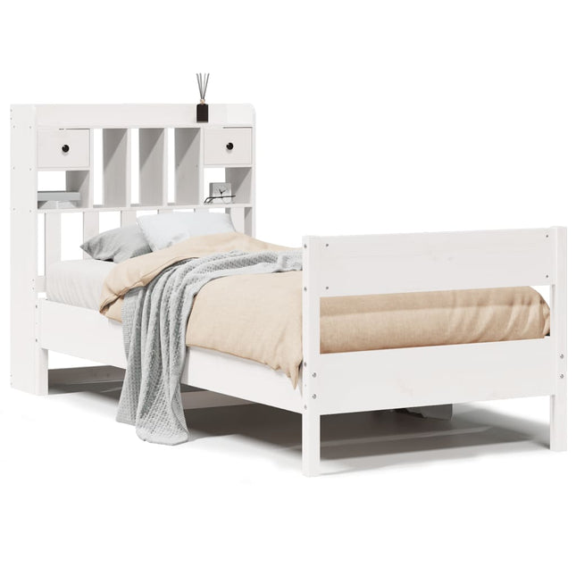 seng med reol uden madras 75x190 cm massivt fyrretræ hvid