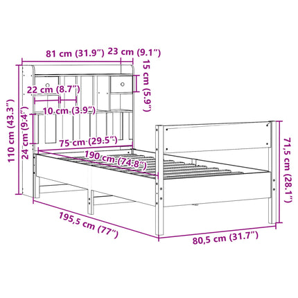 seng med reol uden madras 75x190 cm massivt fyrretræ gyldenbrun