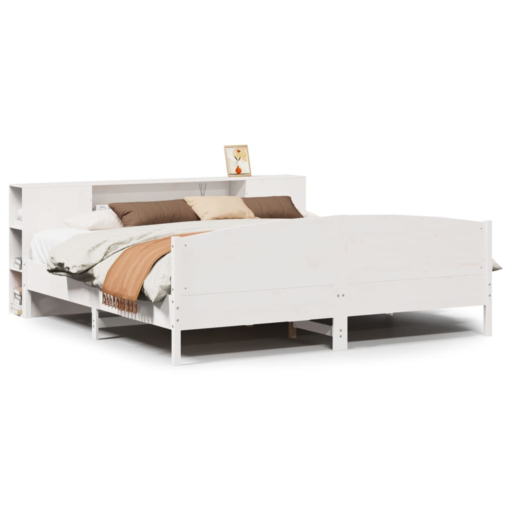 seng med reol uden madras 200x200 cm massivt fyrretræ hvid
