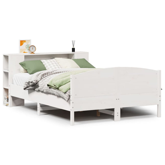 seng med reol uden madras 150x200 cm massivt fyrretræ hvid