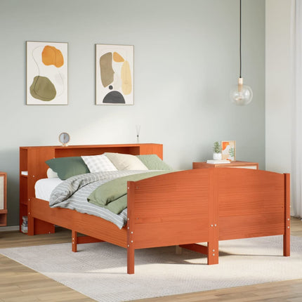 seng med reol uden madras 140x190cm massivt fyrretræ gyldenbrun