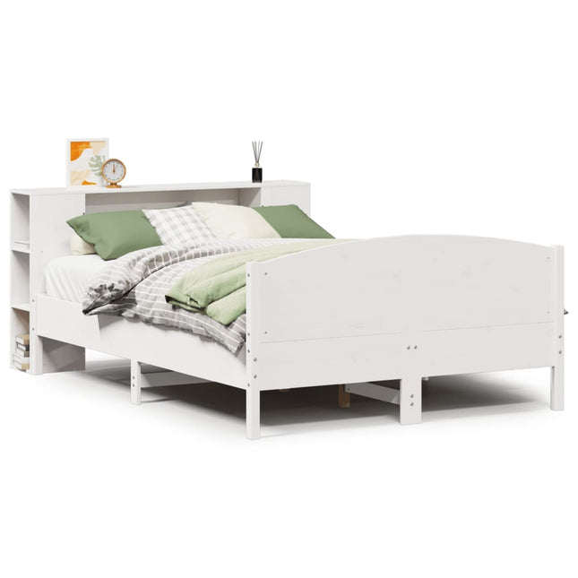 seng med reol uden madras 135x190 cm massivt fyrretræ hvid