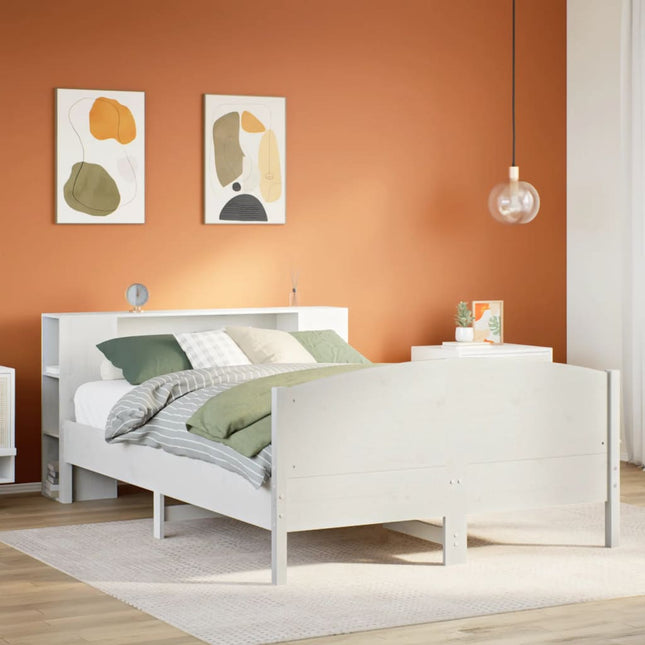 seng med reol uden madras 135x190 cm massivt fyrretræ hvid