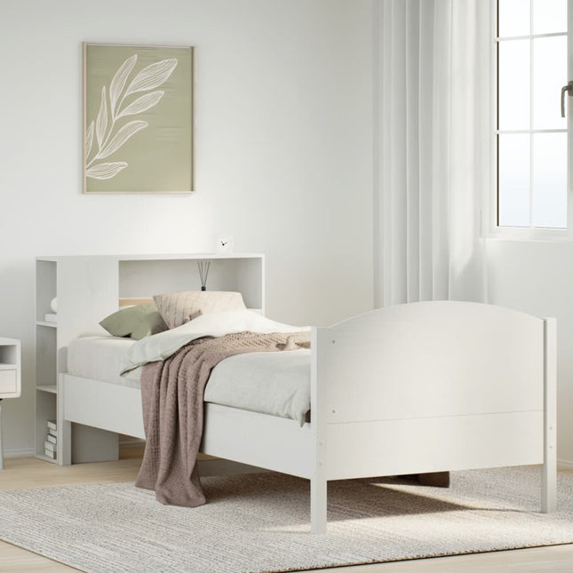 seng med reol uden madras 75x190 cm massivt fyrretræ hvid