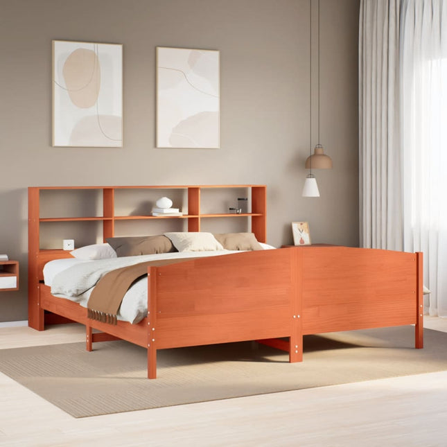 seng med reol uden madras 180x200cm massivt fyrretræ gyldenbrun