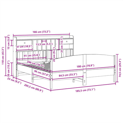 seng med reol uden madras 180x200 cm massivt fyrretræ hvid