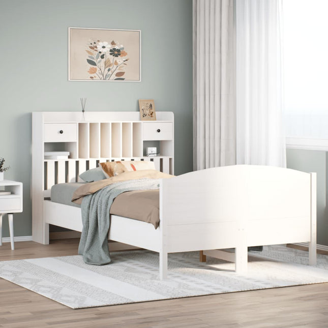 seng med reol uden madras 135x190 cm massivt fyrretræ hvid
