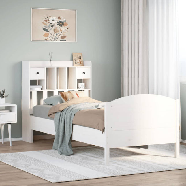 seng med reol uden madras 75x190 cm massivt fyrretræ hvid