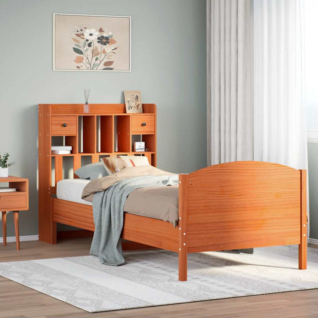 seng med reol uden madras 75x190 cm massivt fyrretræ gyldenbrun