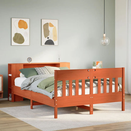 seng med reol uden madras 140x190cm massivt fyrretræ gyldenbrun