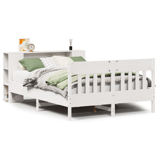 seng med reol uden madras 135x190 cm massivt fyrretræ hvid