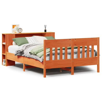 seng med reol uden madras 135x190cm massivt fyrretræ gyldenbrun