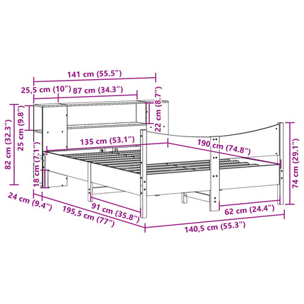 sengeramme uden madras 135x190 cm massivt fyrretræ hvid