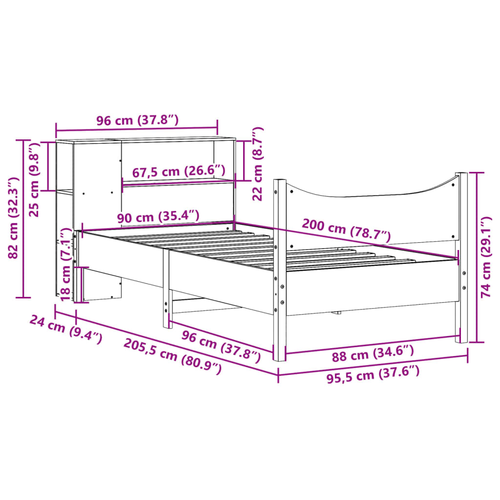 sengeramme uden madras 90x200 cm massivt fyrretræ