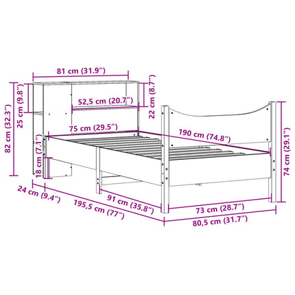 sengeramme uden madras 75x190 cm massivt fyrretræ