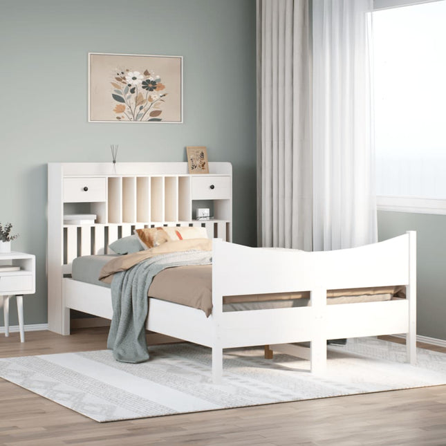 sengeramme uden madras 135x190 cm massivt fyrretræ hvid