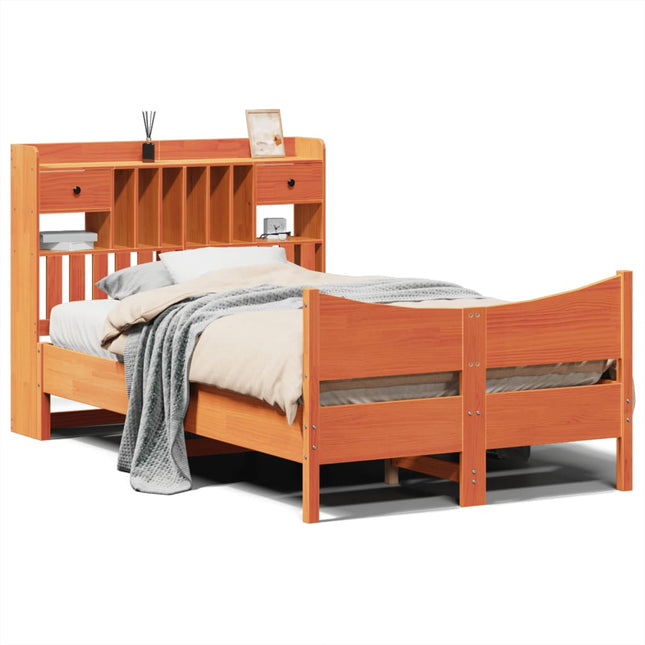 sengeramme uden madras 135x190 cm massivt fyrretræ brun
