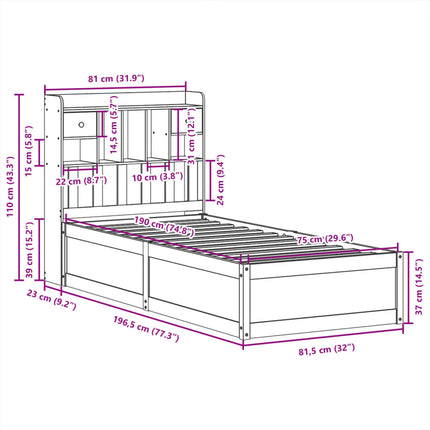 sengeramme uden madras 75x190 cm massivt fyrretræ hvid