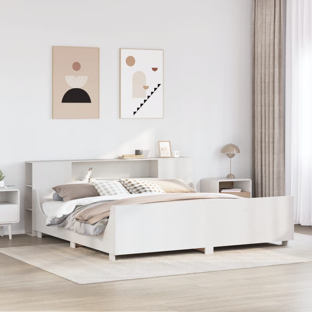 sengeramme uden madras 200x200 cm massivt fyrretræ hvid