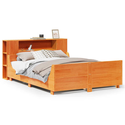 sengeramme uden madras 135x190 cm massivt fyrretræ brun
