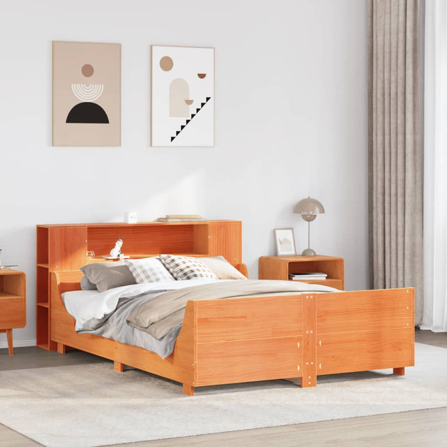 sengeramme uden madras 135x190 cm massivt fyrretræ brun
