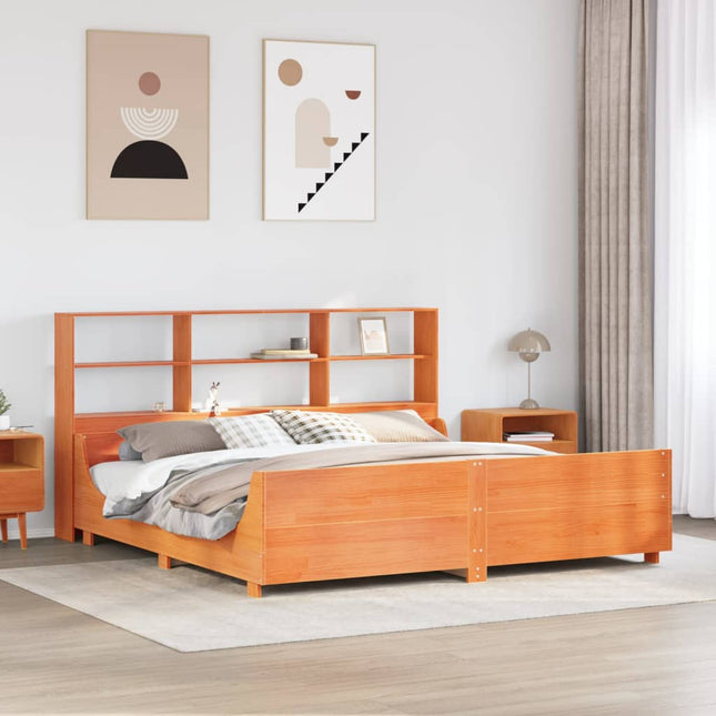 seng med reol uden madras 200x200 cm massivt træ gyldenbrun