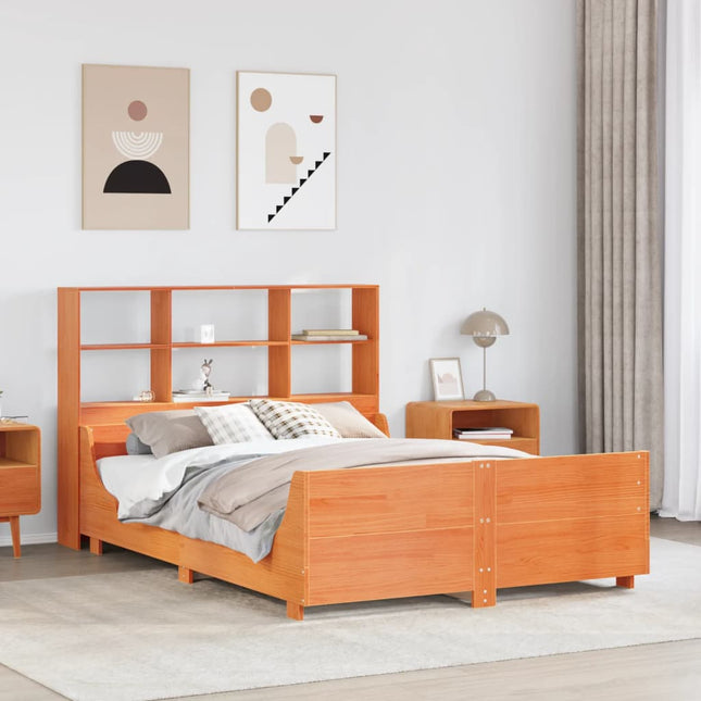 seng med reol uden madras 140x200 cm massivt træ gyldenbrun