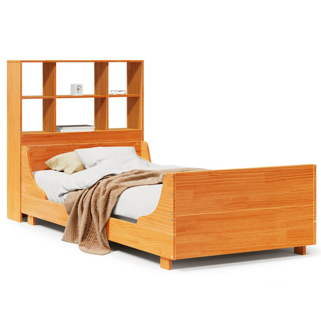 seng med reol uden madras 100x200cm massivt træ gyldenbrun