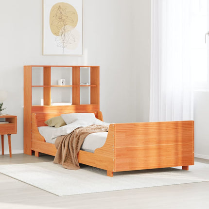 seng med reol uden madras 100x200cm massivt træ gyldenbrun