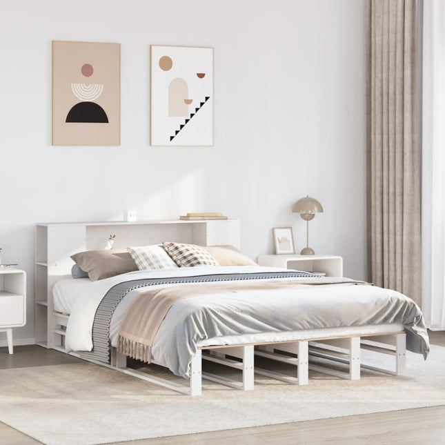 seng med reol uden madras 135x190 cm massivt træ hvid