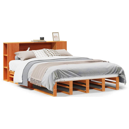 seng med reol uden madras 140x190 cm massivt træ gyldenbrun