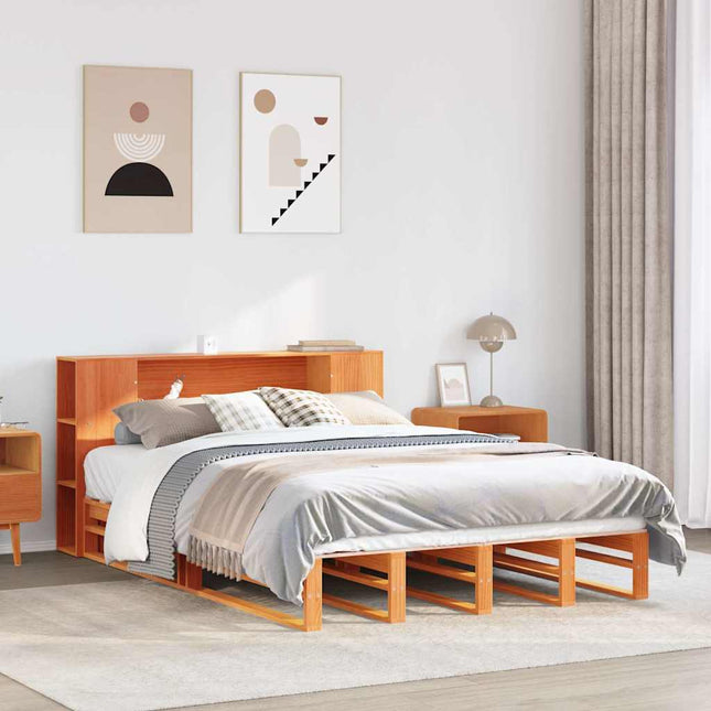 seng med reol uden madras 140x190 cm massivt træ gyldenbrun
